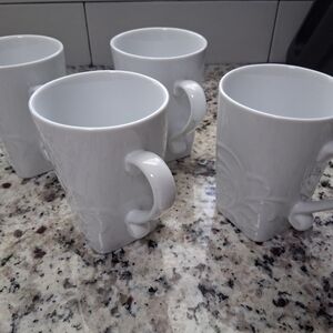 Corelle White Embossed Mug Set Set of 4 White porcelain NEW